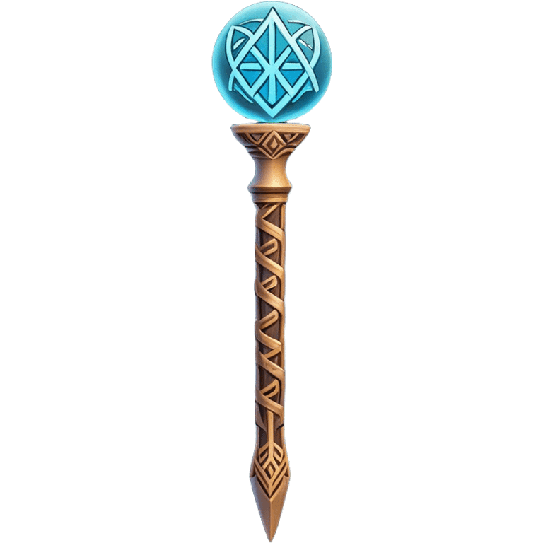 Clash of Clans aesthetic: Cinematic Playful Magic Staff Emoji, rendered in a 3D vector-style similar to standard emojis with minimal shading and bold, simplified shapes. A compact, isometric enchanted staff with intricate runic carvings and a glowing orb at its tip, softly glowing with a mystical arcane charm. Simplified yet unmistakably iconic, highly detailed and consistent, glowing with a soft radiant glow and high shine. Stylized with a touch of legendary sorcery and a soft glowing outline, capturing the essence of a powerful magic staff with a friendly, playful vibe! emoji