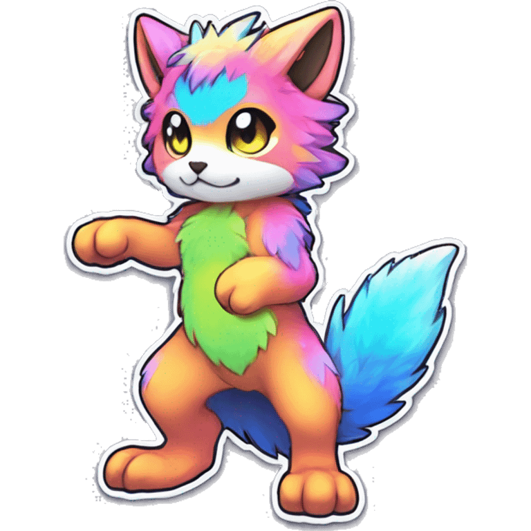 Anthro Fluffy Cool Cute Magical Elemental Shiny Colorful Neon Vibrant Colors Sparkle Kemono-style Chibi Fantasy-Animal-Fakémon-Pokémon-Hybrid Fur Sona Aesthetic Full Body Sticker emoji