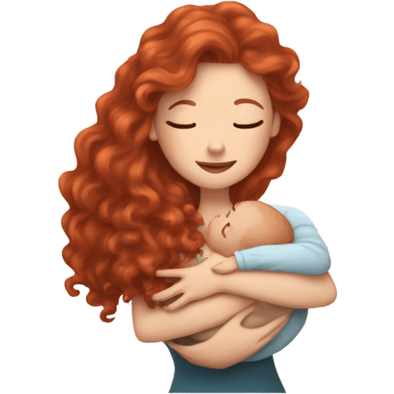 Curly long red hair white girl holding newborn baby emoji