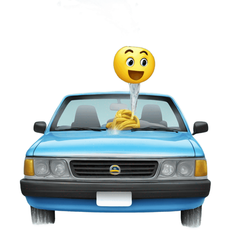 Water is pouring on the car from the hose emoji