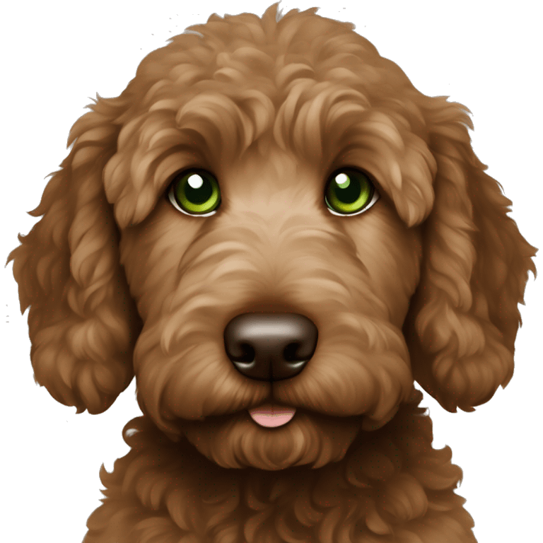 Darker brown goldendoodle puppy with green eyes emoji