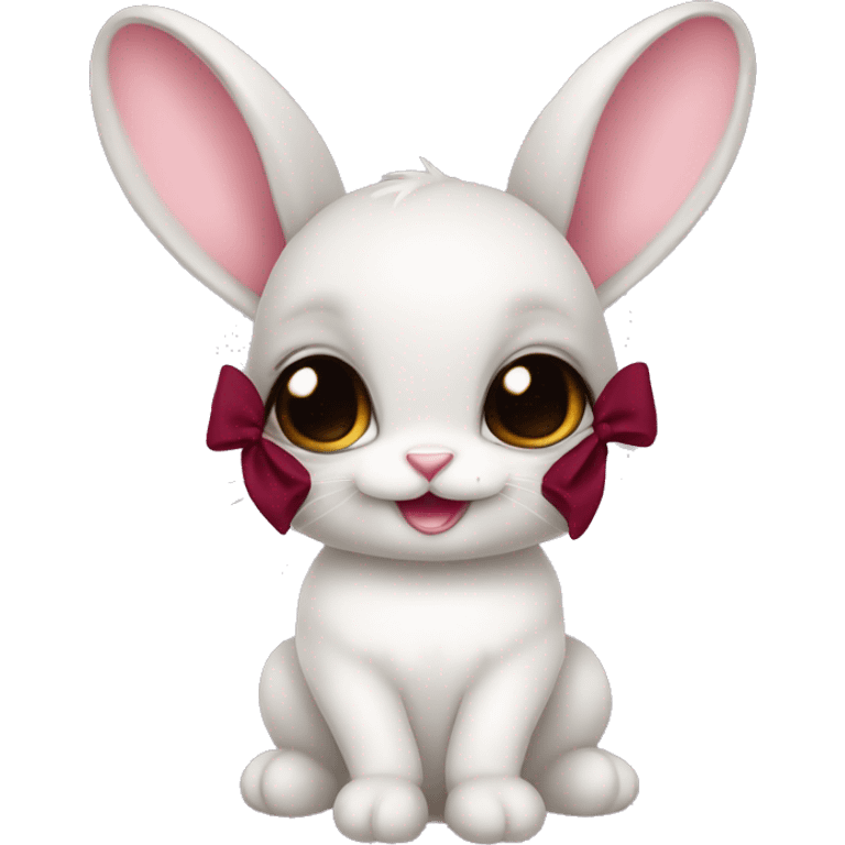 Baby bunny with coquette burgundy bow on ear emoji