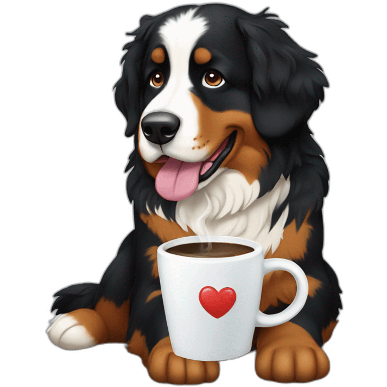 Bernese mountain dog drinking a coffee emoji