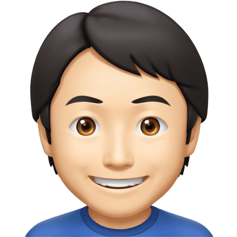 ​Cinematic Realistic Portrait of a Smiling Shigeru Miyamoto, depicted with warm, approachable features, showing a giant smile with expressive eyes, set against a subtle backdrop, inviting lighting that captures his innovative spirit emoji