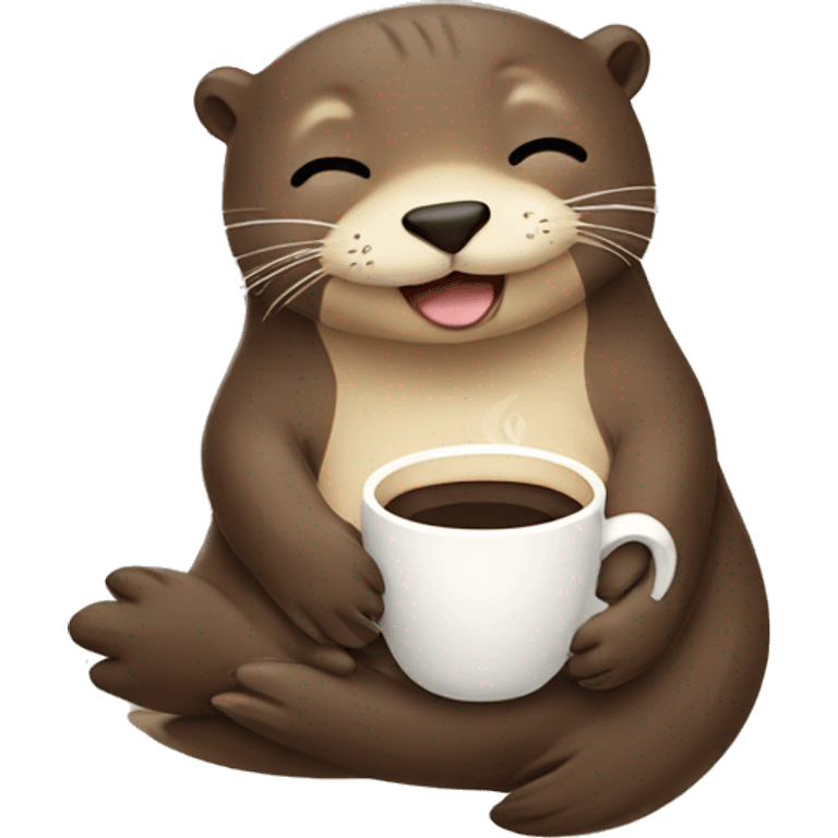 sleepy otter holding coffee  and croissant  emoji