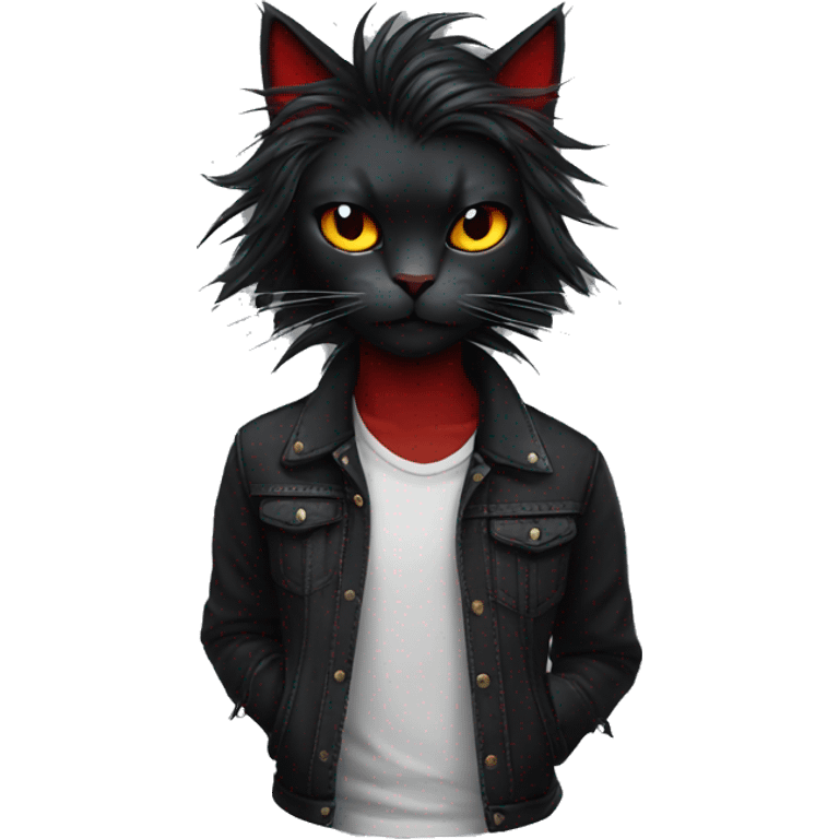 Edgy Black Cat with Long Emo Hair with Red Streaks emoji