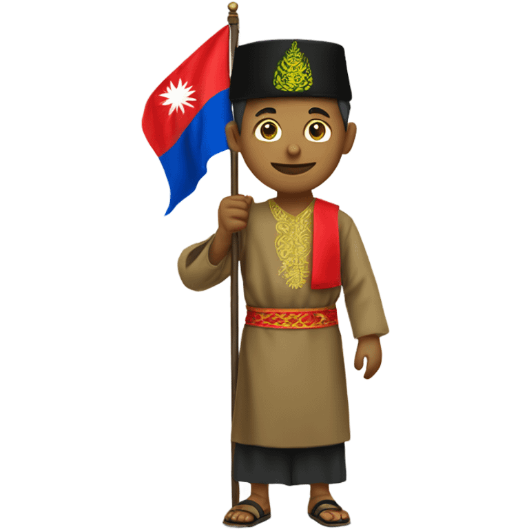 human wearing traditional malay attire holding 2 flag emoji