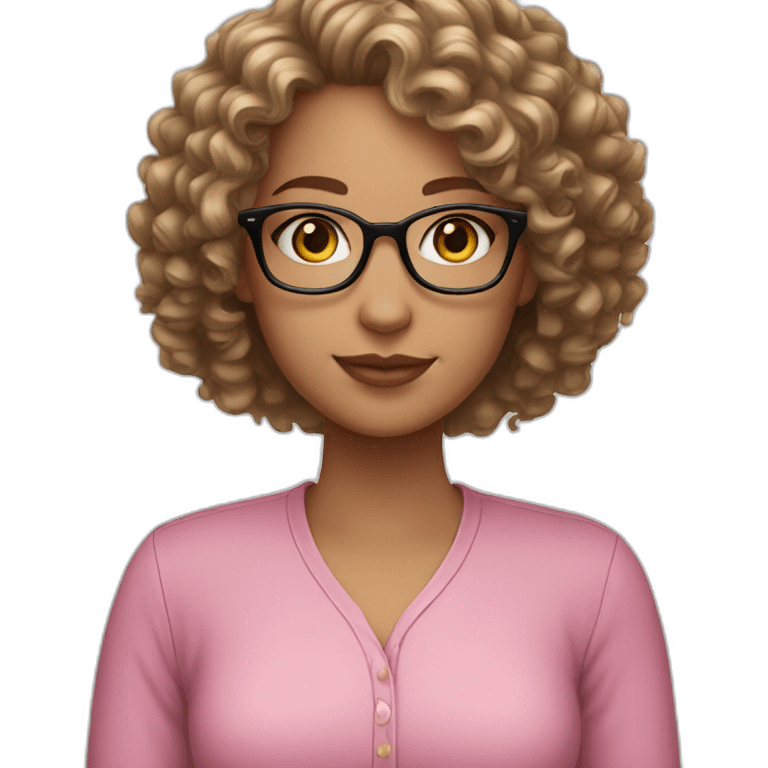 white girl with curly hair and glasses in pink shirt emoji