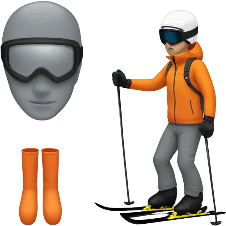 white man skiing wearing an GREY JACKET and BLACK HELMET and ORANGE PANTS emoji