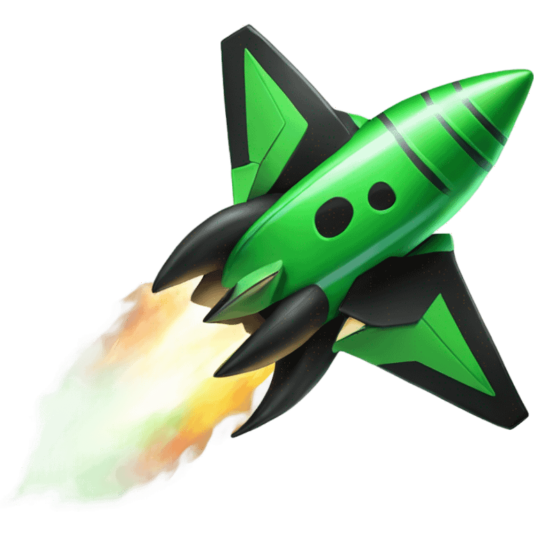 green and black rocket ship with green fire emoji