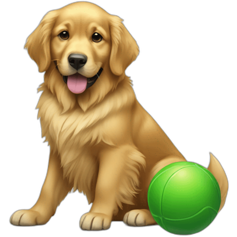 Golden retriever with green ball emoji