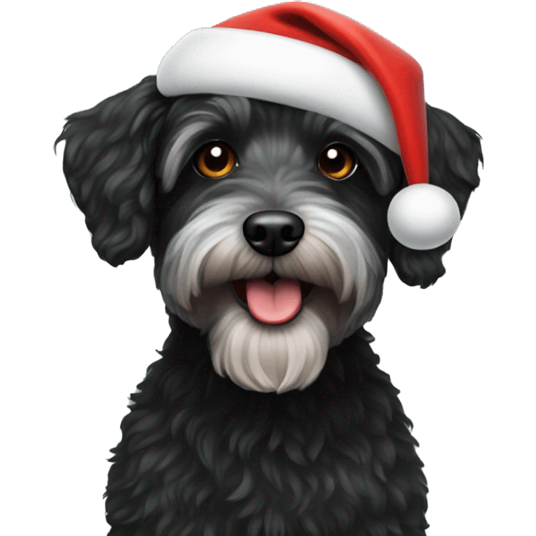 Black Schnoodle wearing Santa Hat  emoji