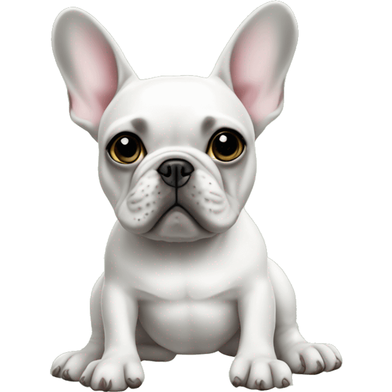 French bulldog full white with Little dots  with a custom of baby yoda emoji