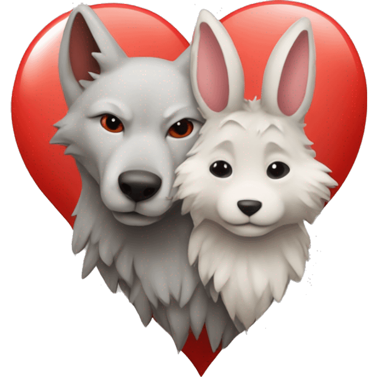 Wolf and Bunny with big red heart between them  emoji