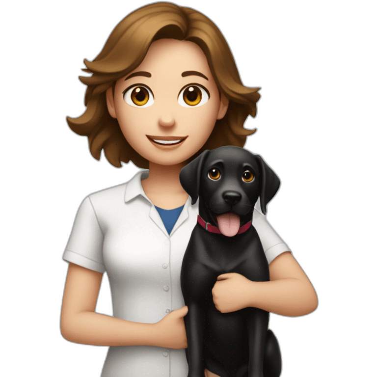 girl with brown hair in white shirt with black labrador holding a cheque with "100,-" emoji