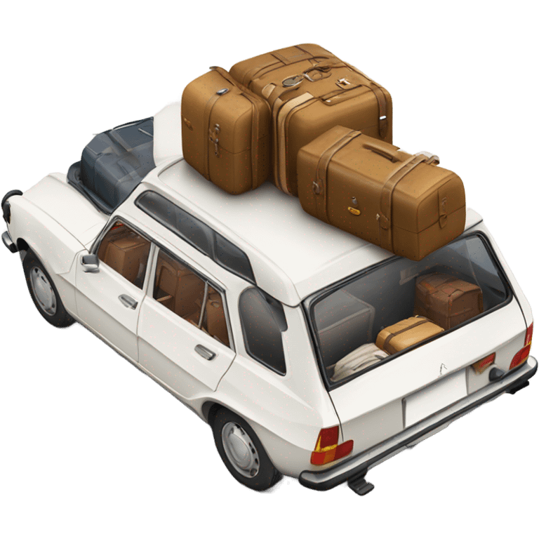 a white peugeot 504 break car with luggage on the roof emoji