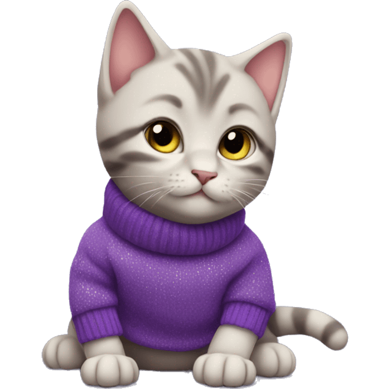 a kitten wearing a purple sweater with a shooting star emoji