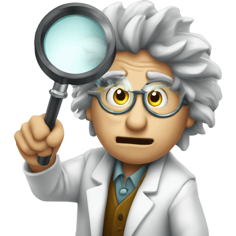 Mad scientist looking through magnifying glass emoji