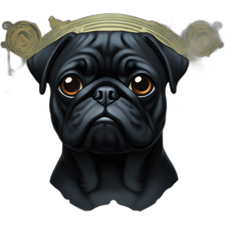 A cyberpunk black pug in Art Nouveau style during 1910 emoji