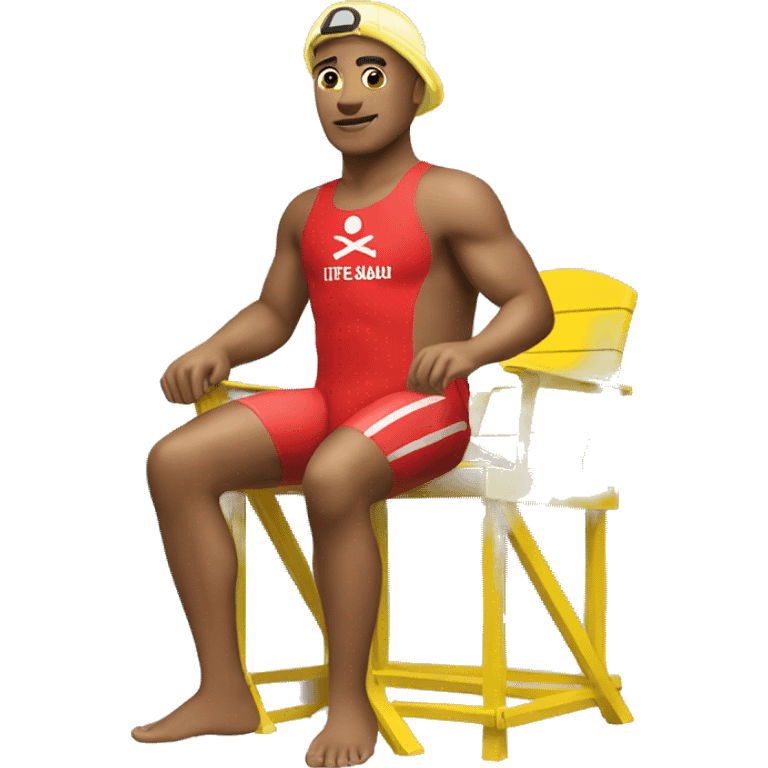 lifeguard sitting on yellow stand wear red swimsuit  emoji