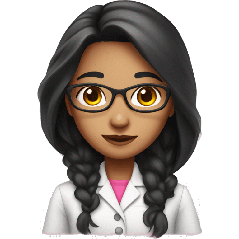 Young beautiful female scientist with long black hair and medium skin tone with pink accents emoji