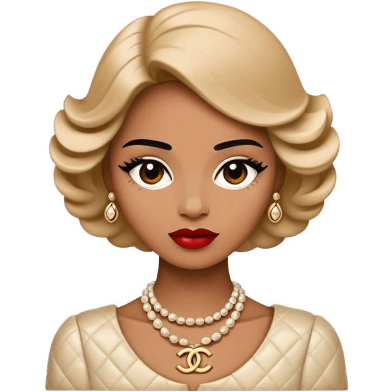 Cinematic Realistic Chanel Pop Culture Emoji, depicted with timeless elegance and iconic style rendered with luxurious textures and dynamic, sophisticated lighting. emoji