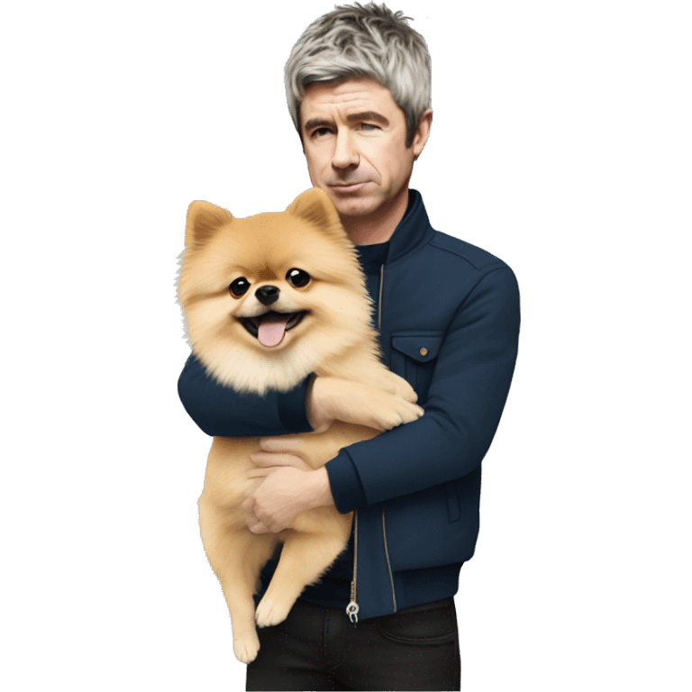 noel gallagher hugging pomeranian dog emoji