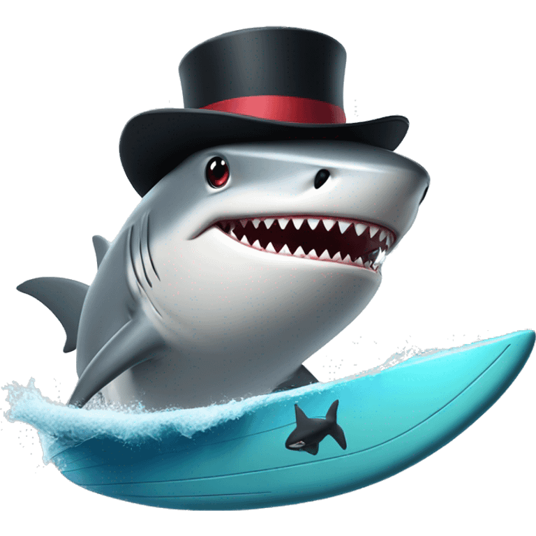 Shark with a top hat surfing emoji