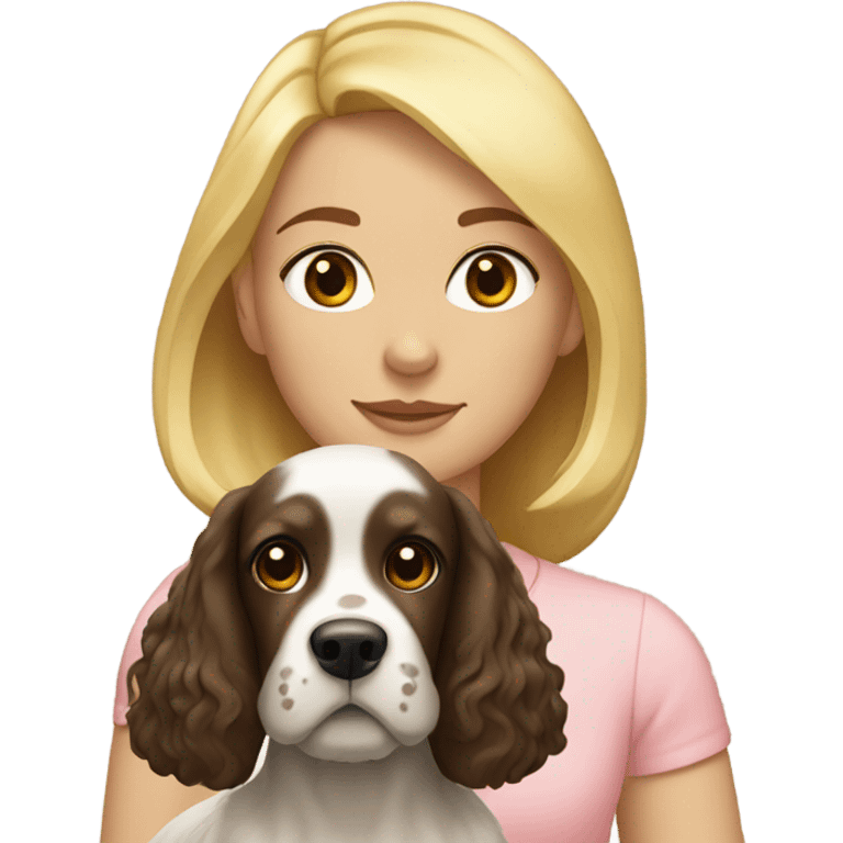 brunette girl short hair with blonde cocker spaniel emoji