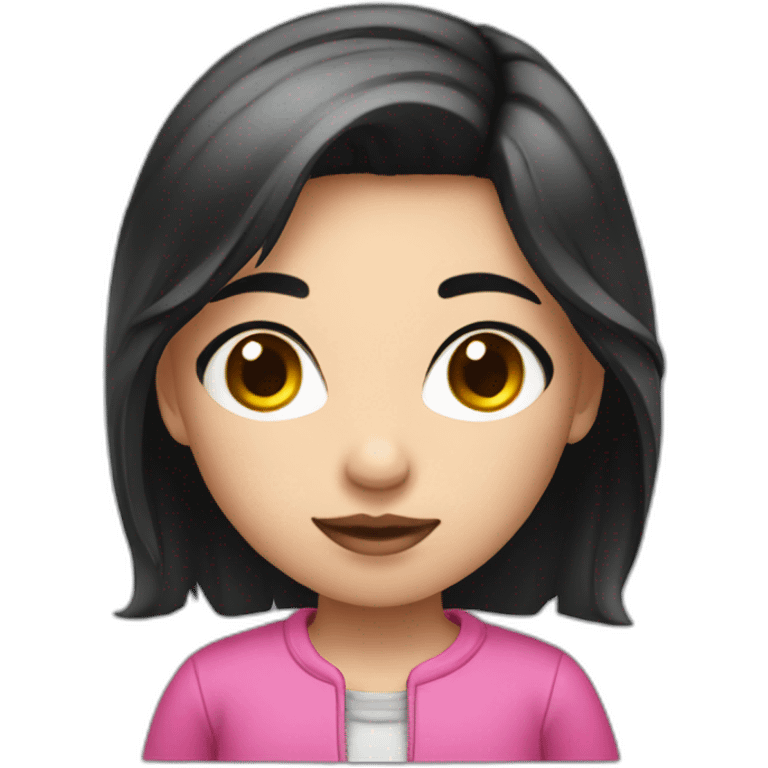 Girl photographer with Pink skin and black hair emoji