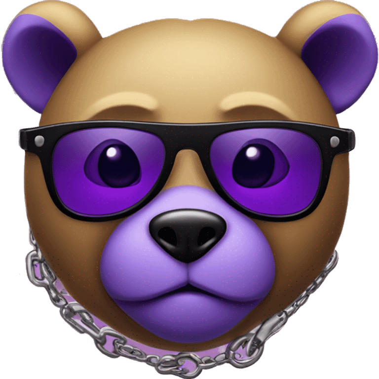 purple bear with black sun glasses, chain with letter “D” emoji