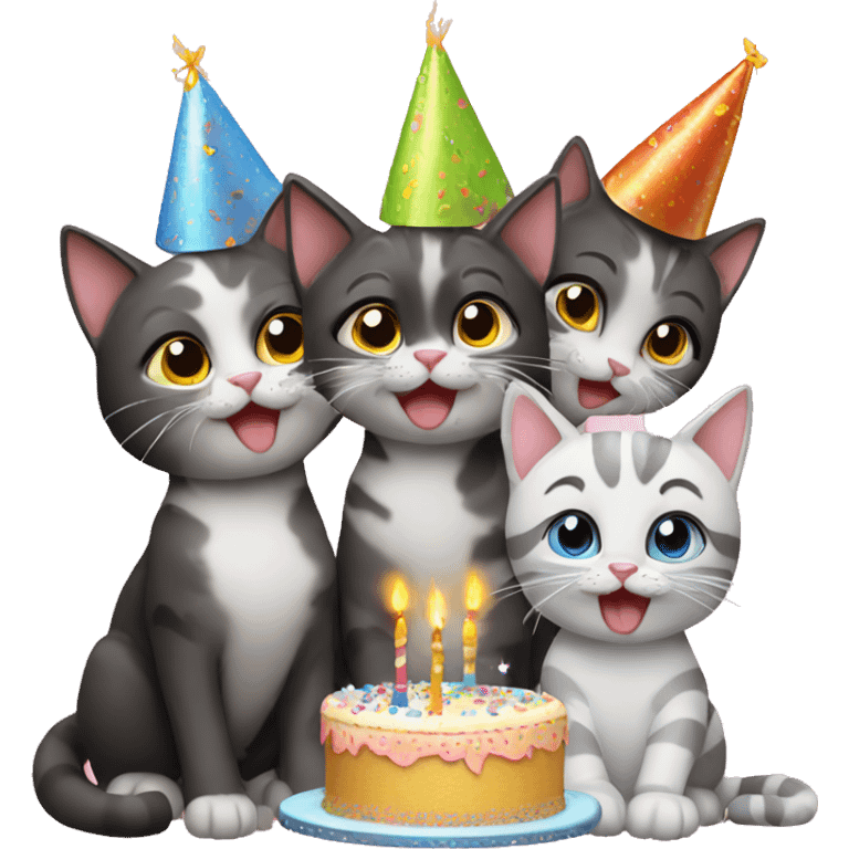 four cats celebrating birthdays emoji