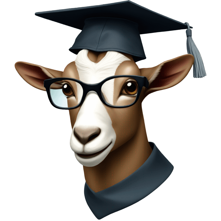 a very smart goat wearing glasses and graduation hat emoji