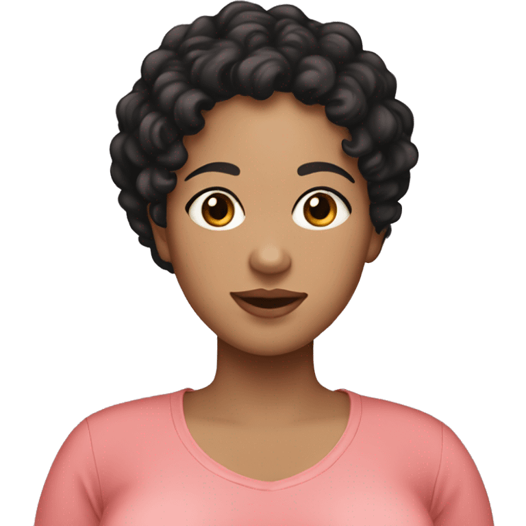 Pregnant woman with black curly short hair, light skinned wih dark brown eys emoji