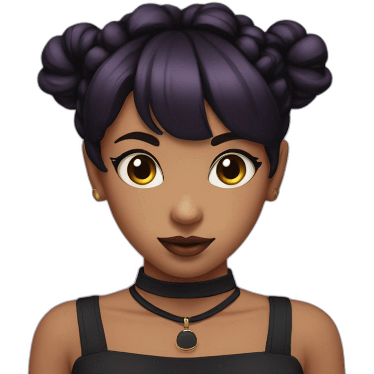 Girl, purple eyes, black short hair with two buns, choker emoji