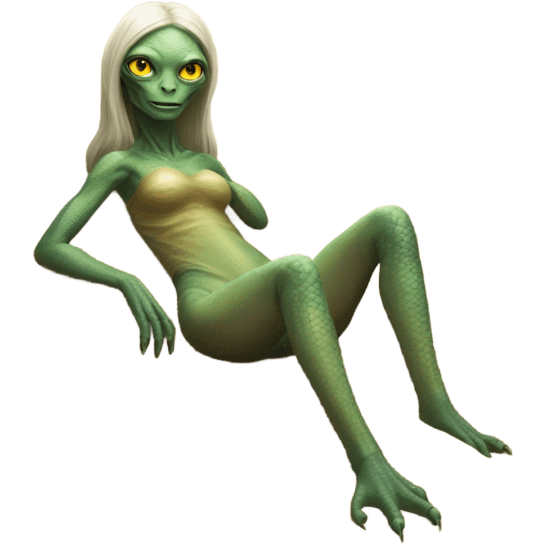 a Reptilian alien woman laying on the beach emoji