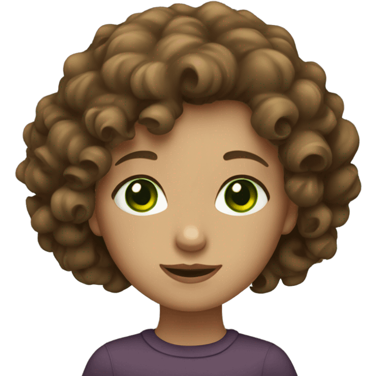 Girl with curly brown hair and green eyes  emoji