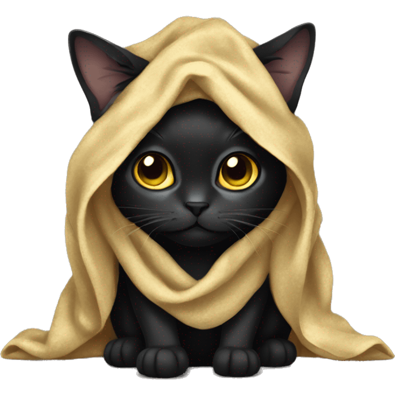 black cat with gold eyes wrapped in blanket emoji