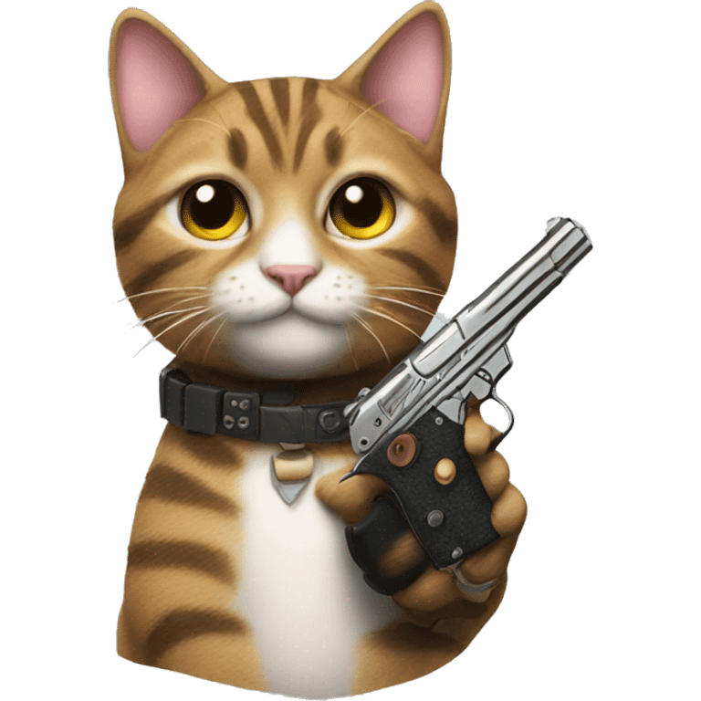 Tabby cat holding a pistol emoji