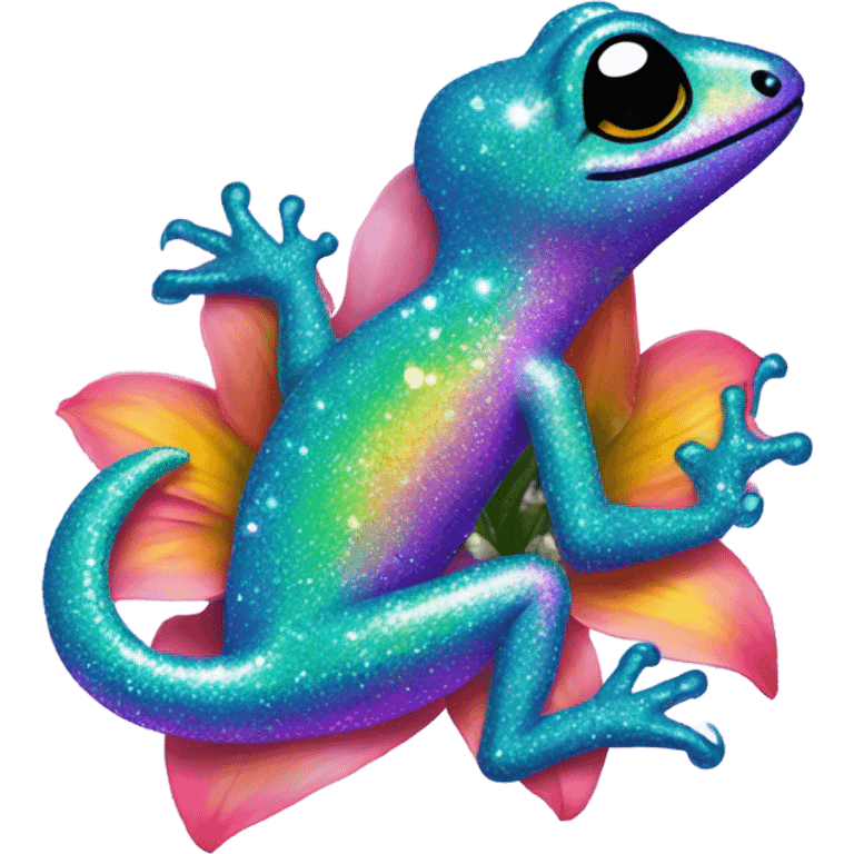 Lisa frank glitter gecko with a lily emoji