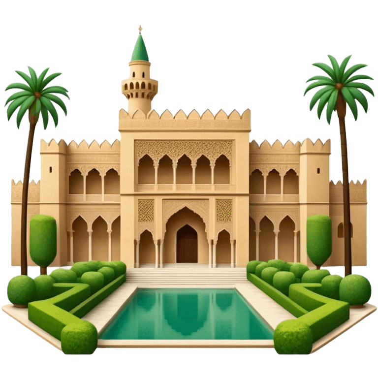 Cinematic Realistic Alhambra Landmark Emoji, showcasing the ornate historic palace with lush gardens rendered with rich textures and soft, majestic lighting. emoji