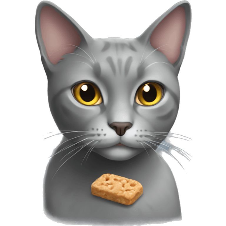 gray cat with treats emoji