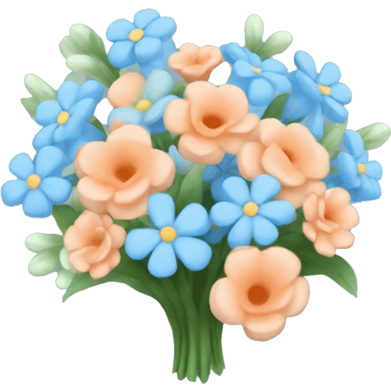 bouquet of peach colored and baby blue flowers  emoji