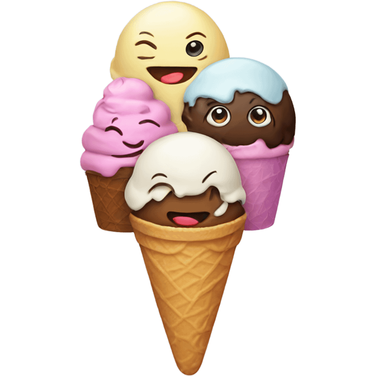 ice cream with three different faces emoji