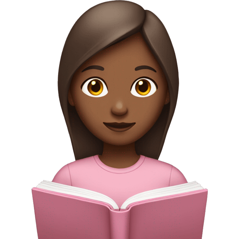 girl with straight brown hair reading a light pink book emoji