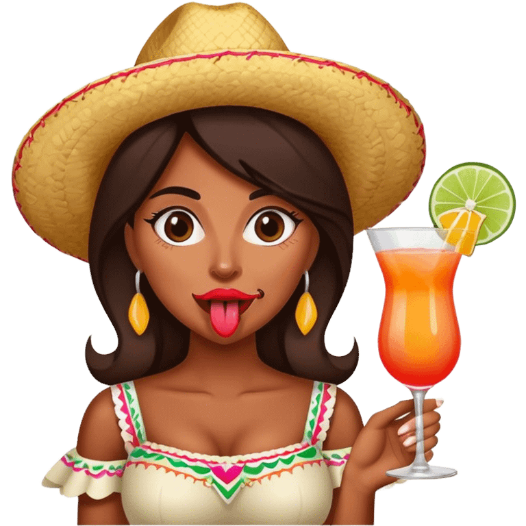 Mexican lady with cocktail sticking her tongue out emoji