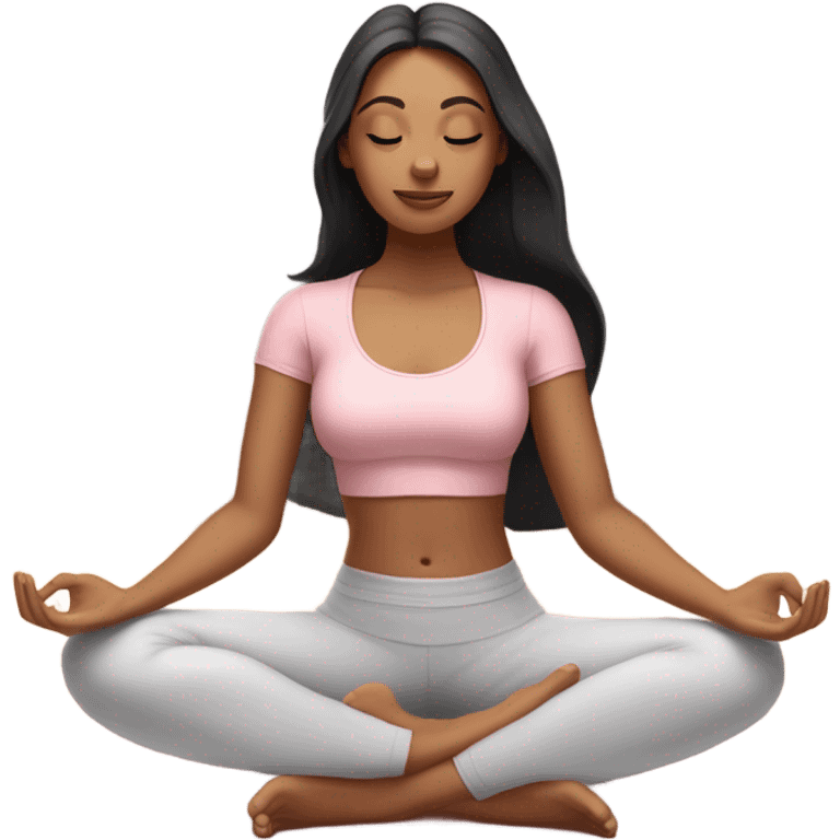  long hair and yoga beautiful girl in light pink pink pink clothes eyes closed sitting on a yoga mat tan dark hair emoji