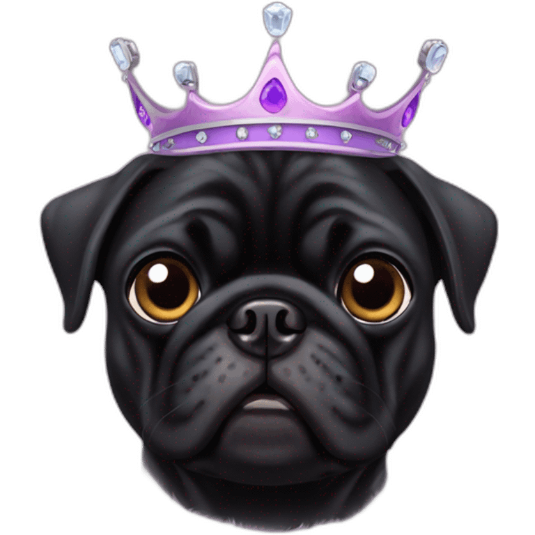 Black pug dog wearing a princess crown emoji