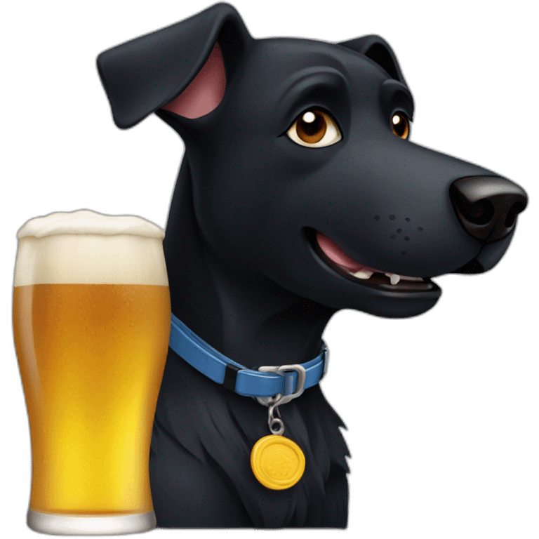 Black dog drinking beer emoji