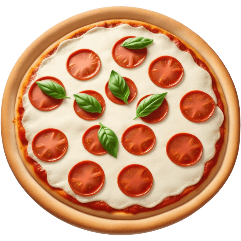 Cinematic Realistic Pizza Napoletana Dish Emoji, depicted as a classic thin‚Äêcrust pizza topped with vibrant tomato sauce, fresh mozzarella, and basil rendered with mouth‚Äêwatering textures and warm natural lighting. emoji